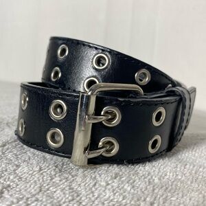 Retro Black Faux Leather Belt With Silver Tone Grommet Accents 9/40
